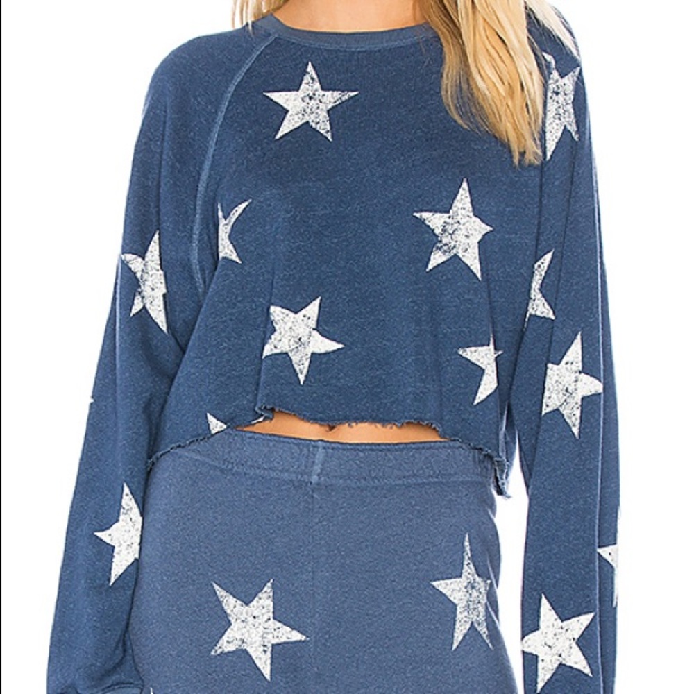 Monrow Star Raglan Cutoff Crewneck Sweatshirt